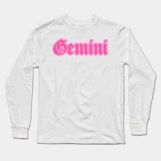 Gemini Zodiac Pink Astrology Aesthetic Long Sleeve T-Shirt